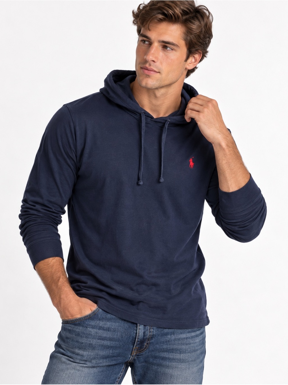 Ralph Lauren Polo Long-Sleeve Navy  Pullover Hoodie with Red Logo